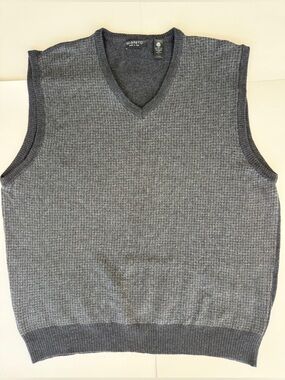 SEGRETO Italy Men's XL Gray Textured V-Neck Sweater Vest 100% Merino Wool
